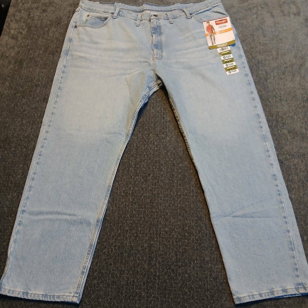 Wrangler Five Star Premium Men 46x30 Light Wash Regular Fit Flex Denim Jeans New